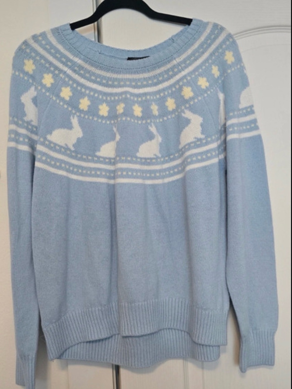 Vince Camuto Light Blue Rabbit Pattern Fair Isle Sweater L
